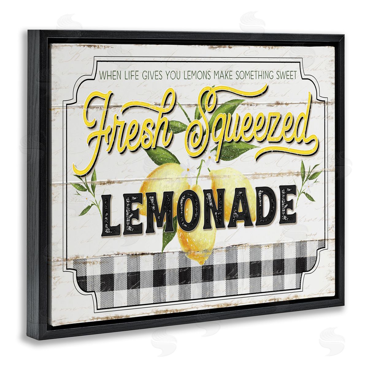 Rustic Fresh Squeezed Lemonade Black Floating Frame Canvas Wall Art, Home Decor by Jennifer Pugh