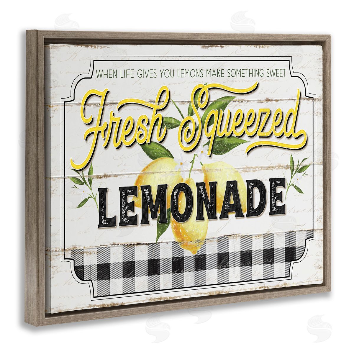 Rustic Fresh Squeezed Lemonade Brown Floating Frame Canvas Wall Art, Home Decor by Jennifer Pugh