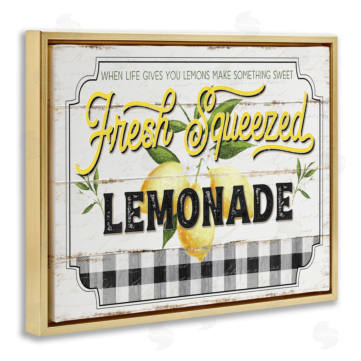 Rustic Fresh Squeezed Lemonade Gold Floating Frame Canvas Wall Art, Home Decor by Jennifer Pugh