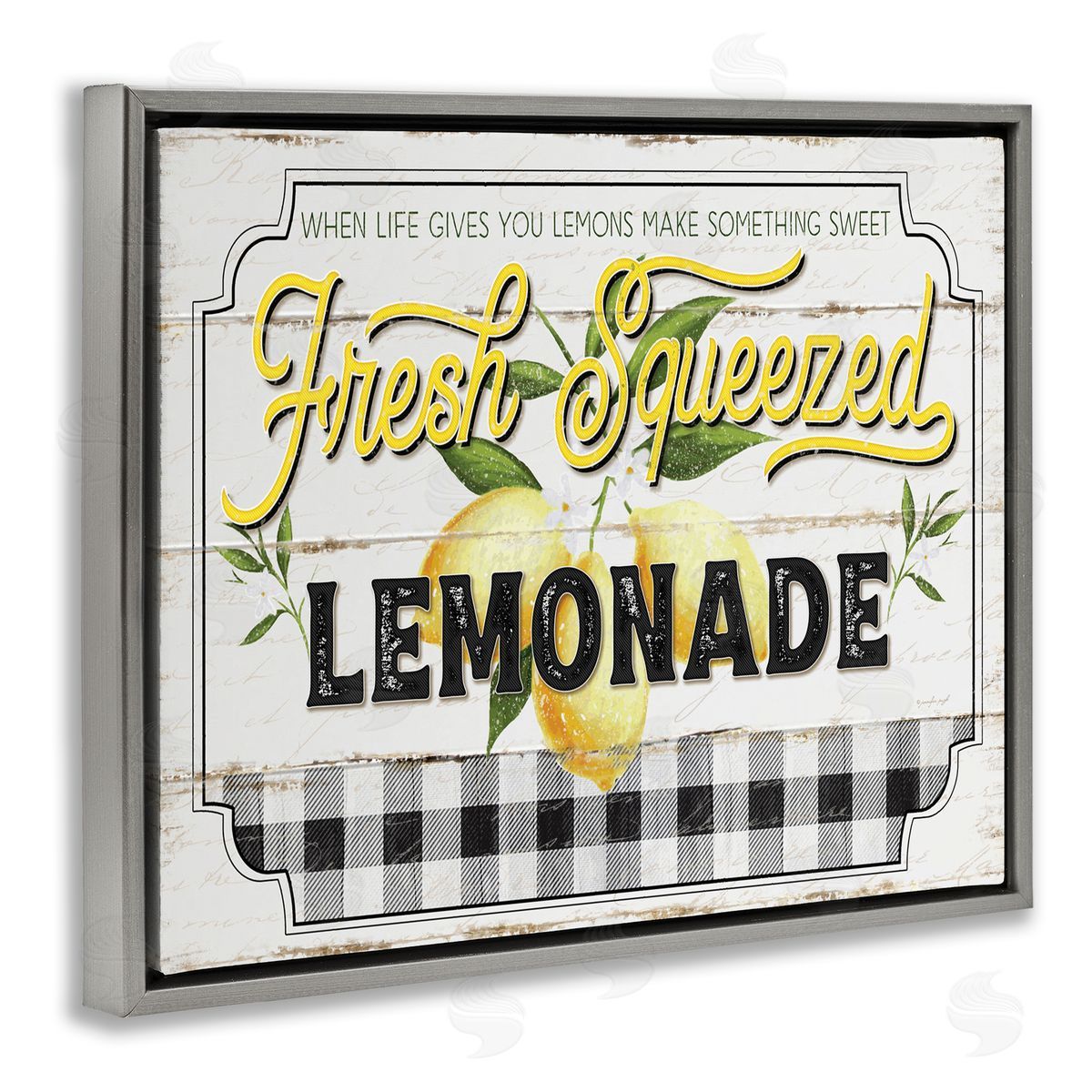 Rustic Fresh Squeezed Lemonade Grey Floating Frame Canvas Wall Art, Home Decor by Jennifer Pugh