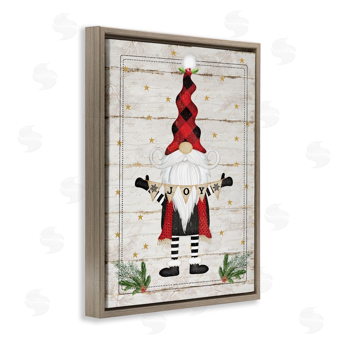 Joy Sentiment Winter Gnome Brown Floating Frame Canvas Wall Art, Home Decor by Jennifer Pugh