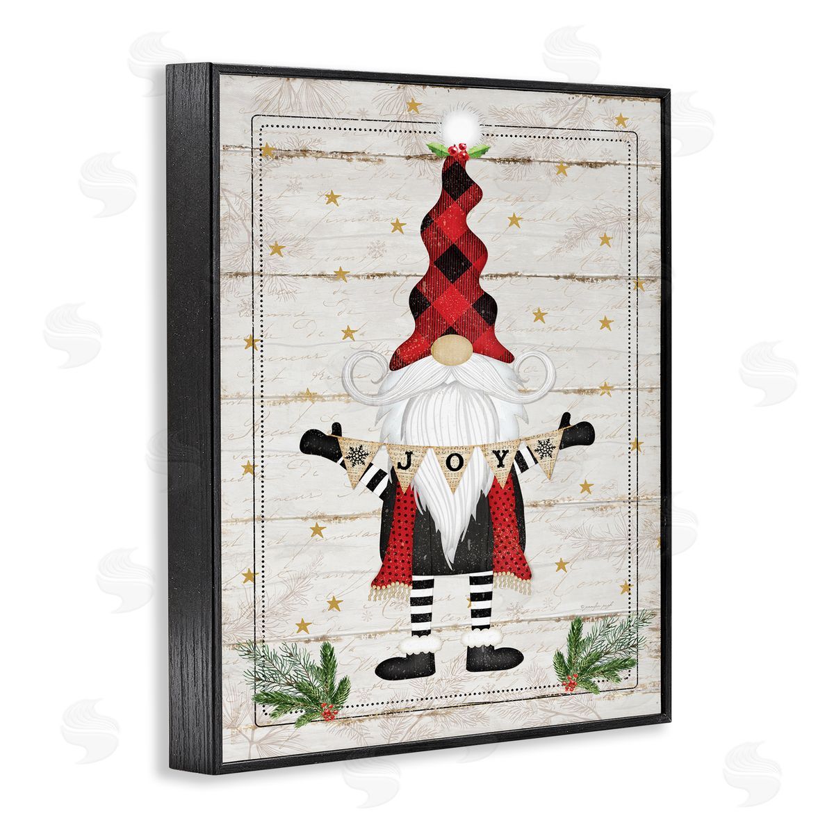 Joy Sentiment Winter Gnome Black Frame Print Wall Art, Home Decor by Jennifer Pugh