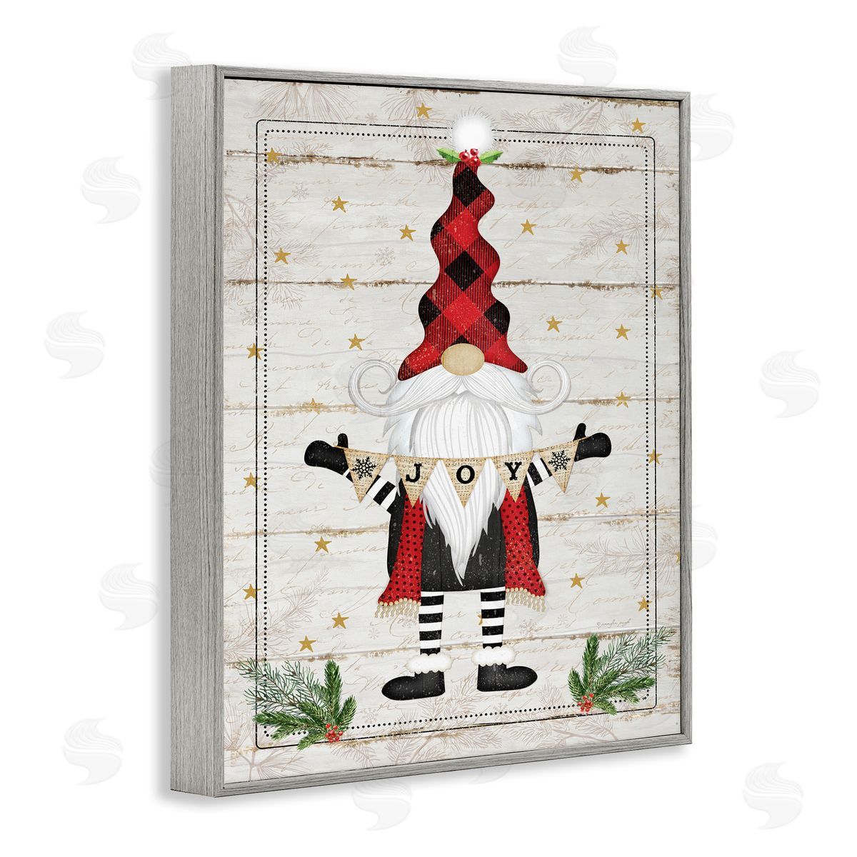 Joy Sentiment Winter Gnome Grey Frame Print Wall Art, Home Decor by Jennifer Pugh