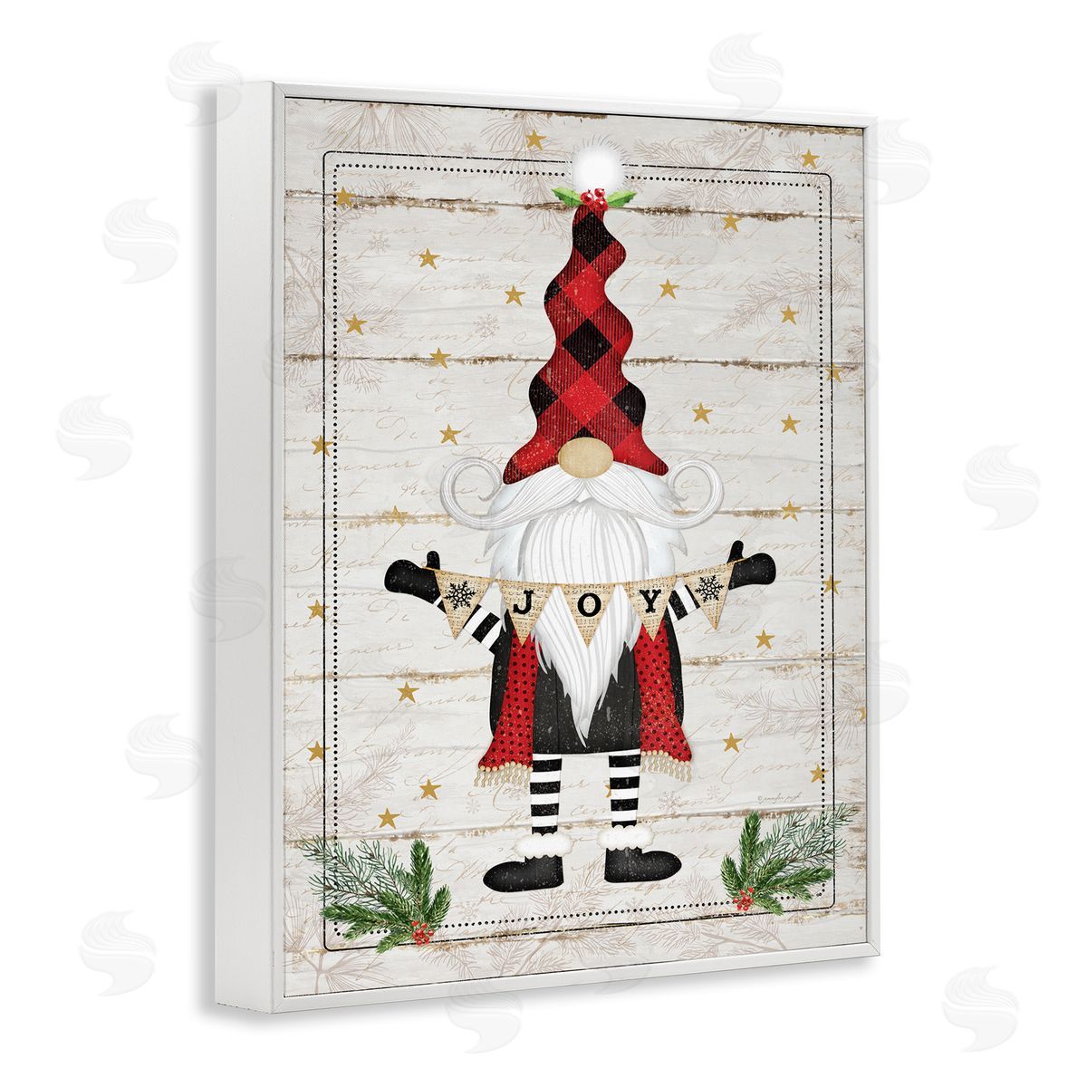 Joy Sentiment Winter Gnome White Frame Print Wall Art, Home Decor by Jennifer Pugh