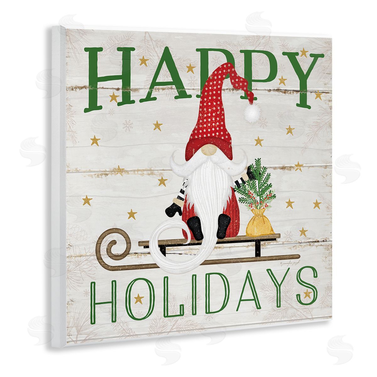 Happy Holidays Gnome Sled Wood Plaque Wall Art, Home Decor by Jennifer Pugh