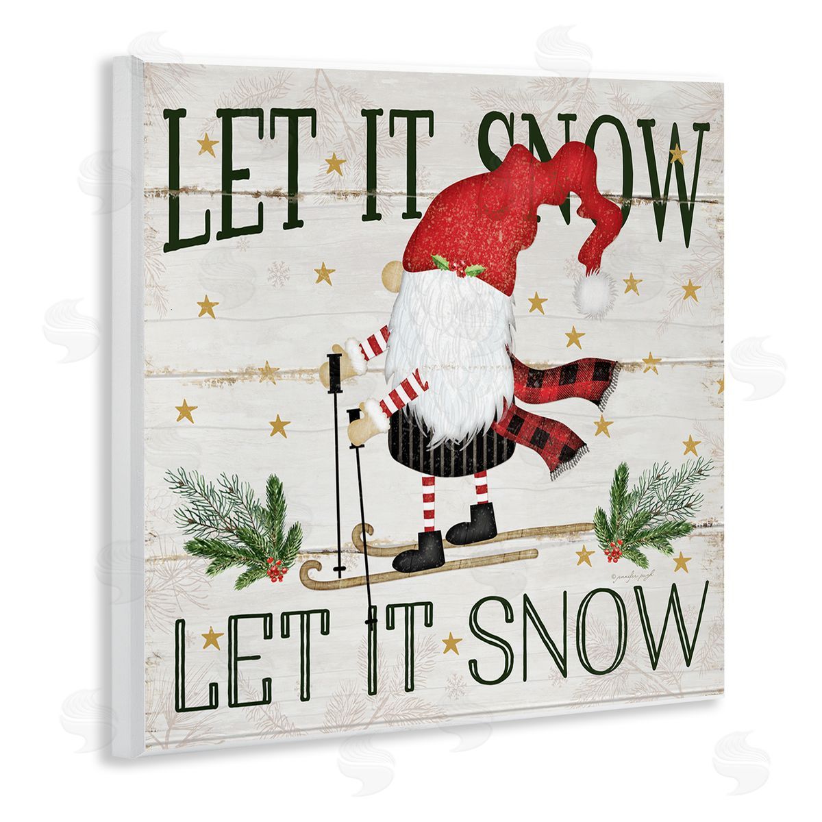 Let it Snow Gnome Skiing Wood Plaque Wall Art, Home Decor by Jennifer Pugh