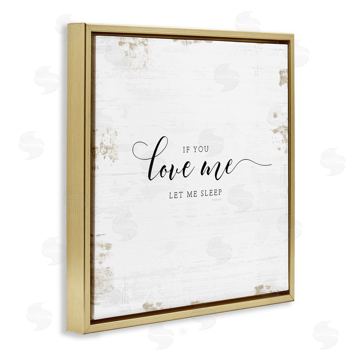 Love Me Let Me Sleep Gold Floating Frame Canvas Wall Art, Home Decor by Jennifer Pugh