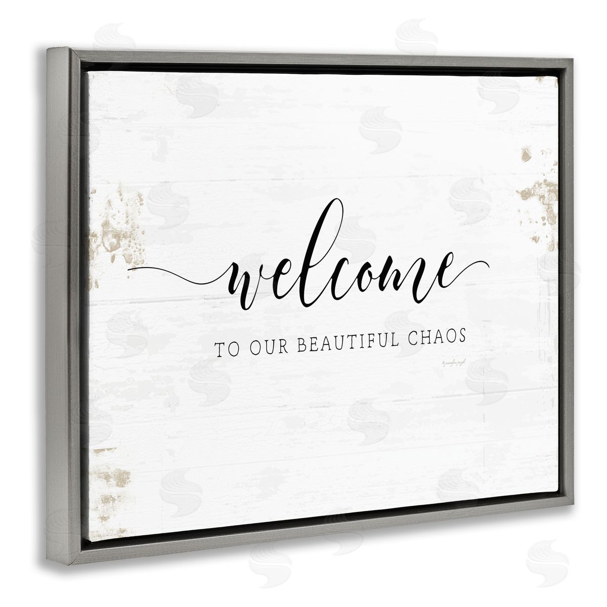 Welcome to Our Beautiful Chaos Grey Floating Frame Canvas Wall Art, Home Decor by Jennifer Pugh
