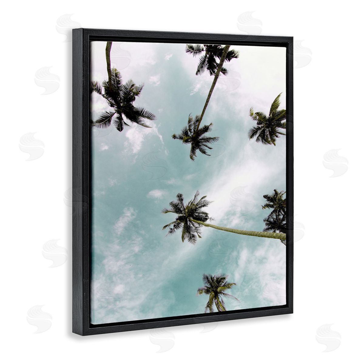 Sky Through Palm Trees Black Floating Frame Canvas Wall Art, Home Decor by Kim Allen