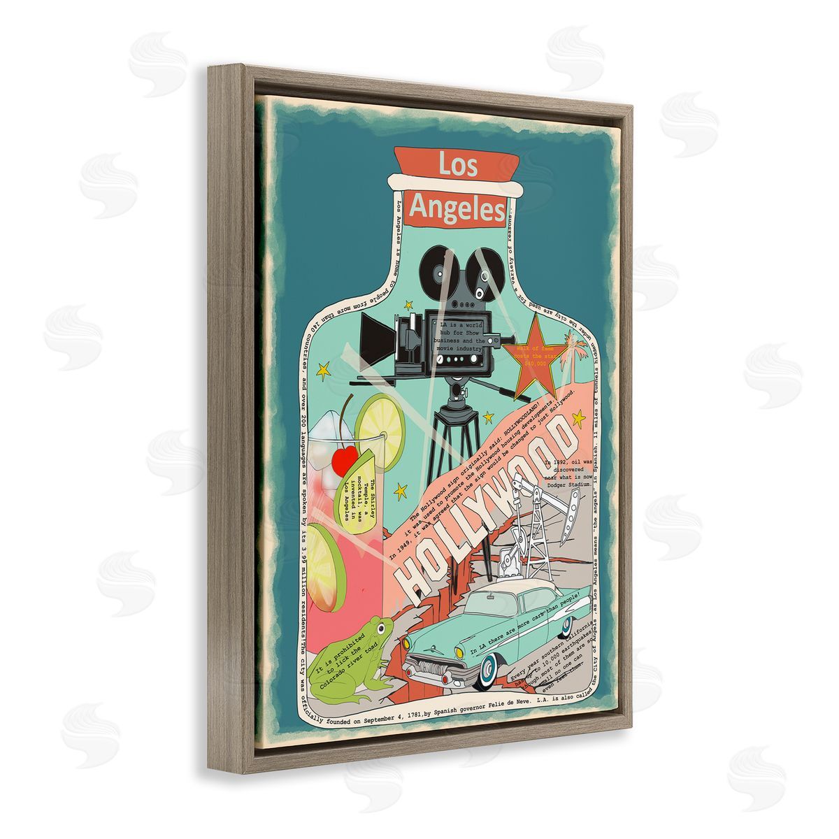 Los Angeles California in Vintage Jar Brown Floating Frame Canvas Wall Art, Home Decor by Sangita Bachelet