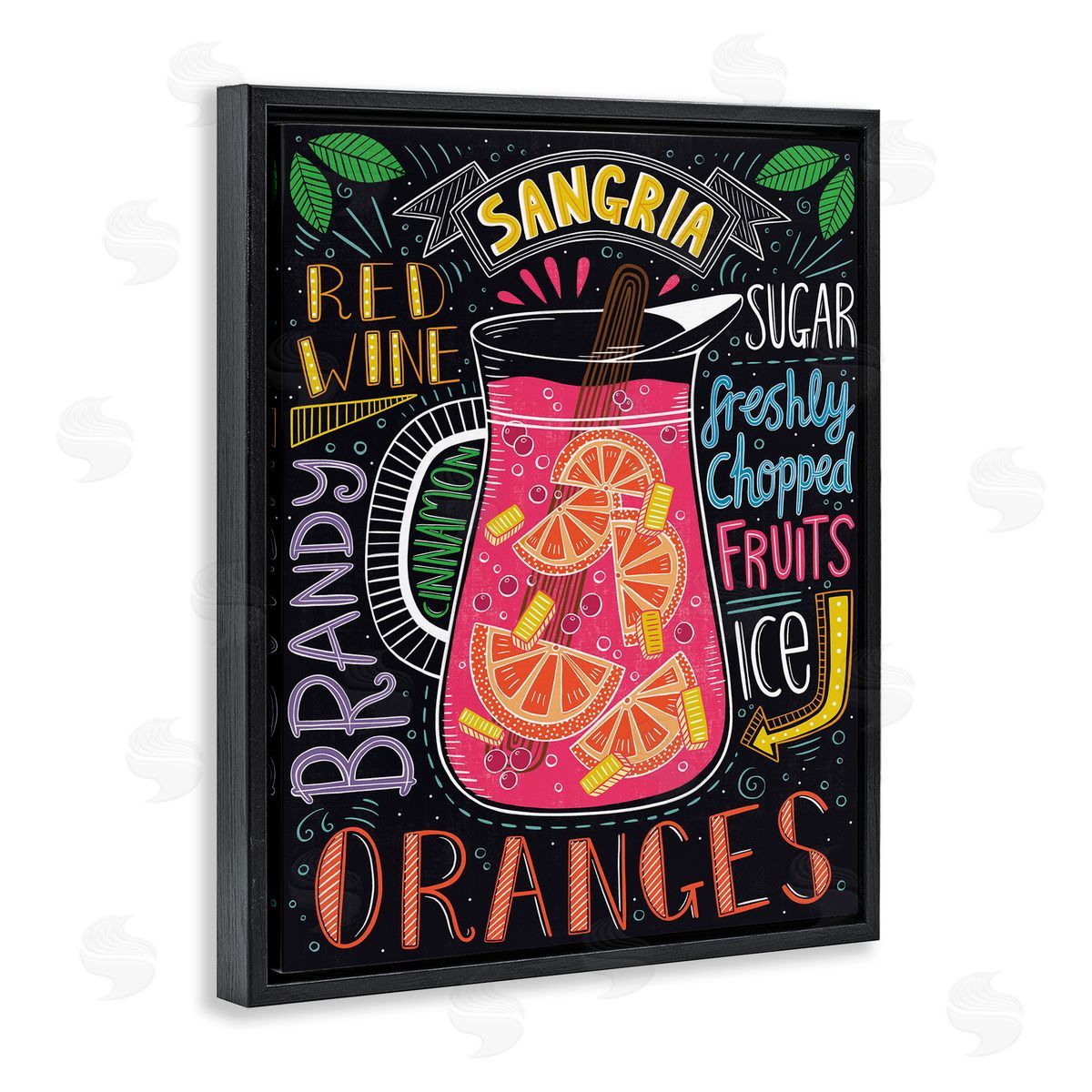 Summer Sangria Ingredient List Black Floating Frame Canvas Wall Art, Home Decor by Lisa Barlow