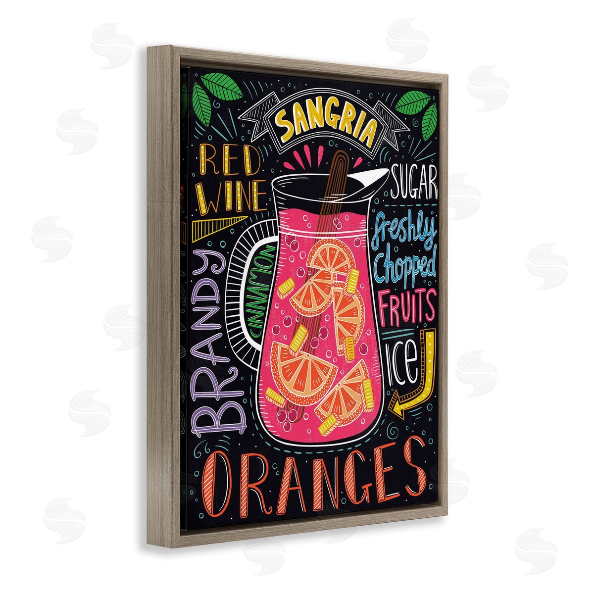 Summer Sangria Ingredient List Brown Floating Frame Canvas Wall Art, Home Decor by Lisa Barlow