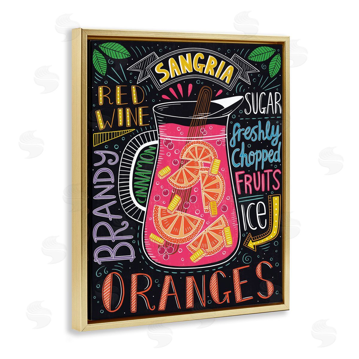 Summer Sangria Ingredient List Gold Floating Frame Canvas Wall Art, Home Decor by Lisa Barlow