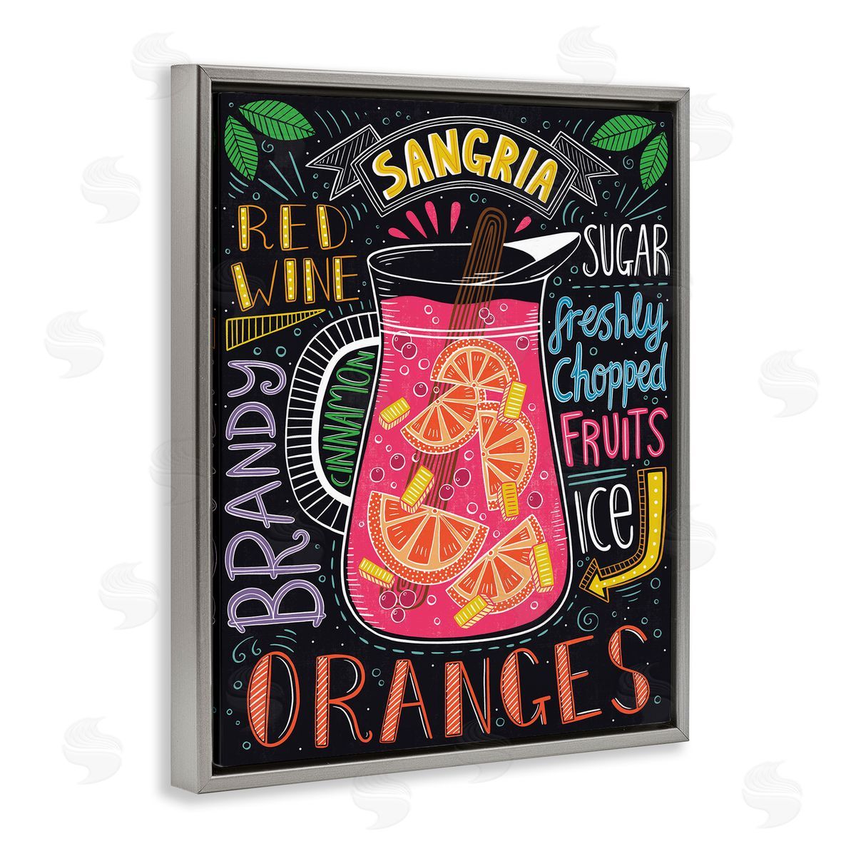 Summer Sangria Ingredient List Grey Floating Frame Canvas Wall Art, Home Decor by Lisa Barlow