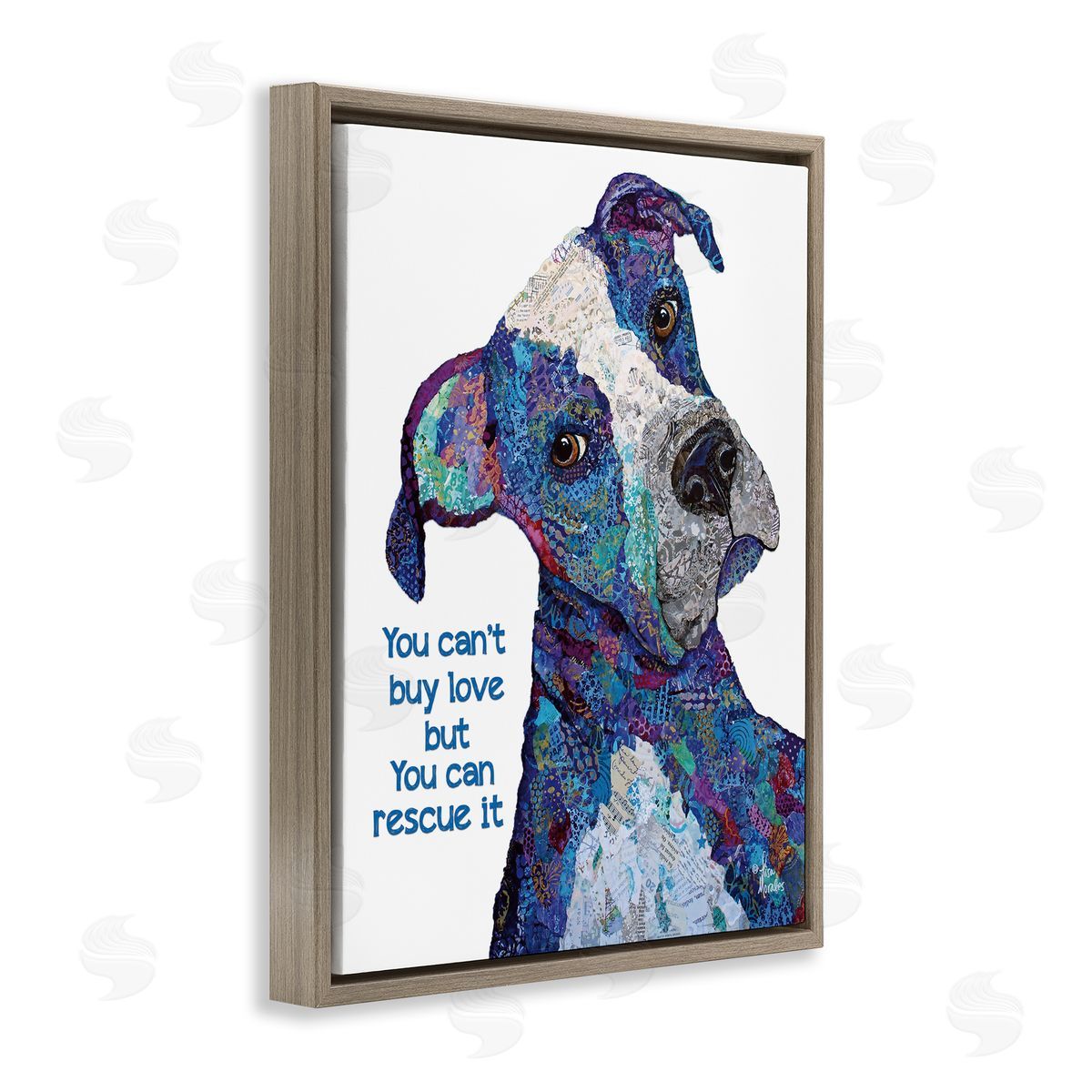 You Can Rescue Love Dog Brown Floating Frame Canvas Wall Art, Home Decor by Lisa Morales