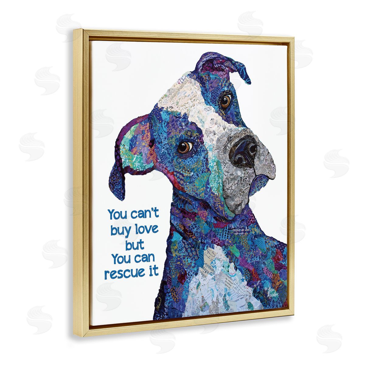 You Can Rescue Love Dog Gold Floating Frame Canvas Wall Art, Home Decor by Lisa Morales
