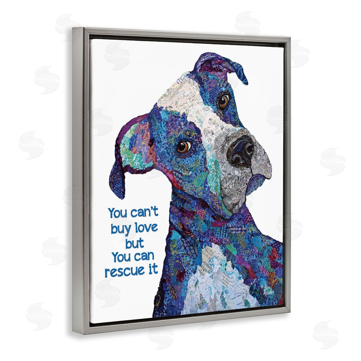You Can Rescue Love Dog Grey Floating Frame Canvas Wall Art, Home Decor by Lisa Morales