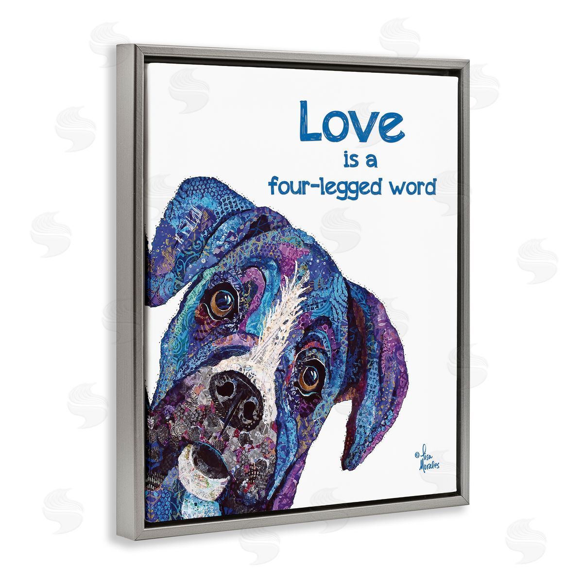 Love is a Four-Legged Word Grey Floating Frame Canvas Wall Art, Home Decor by Lisa Morales