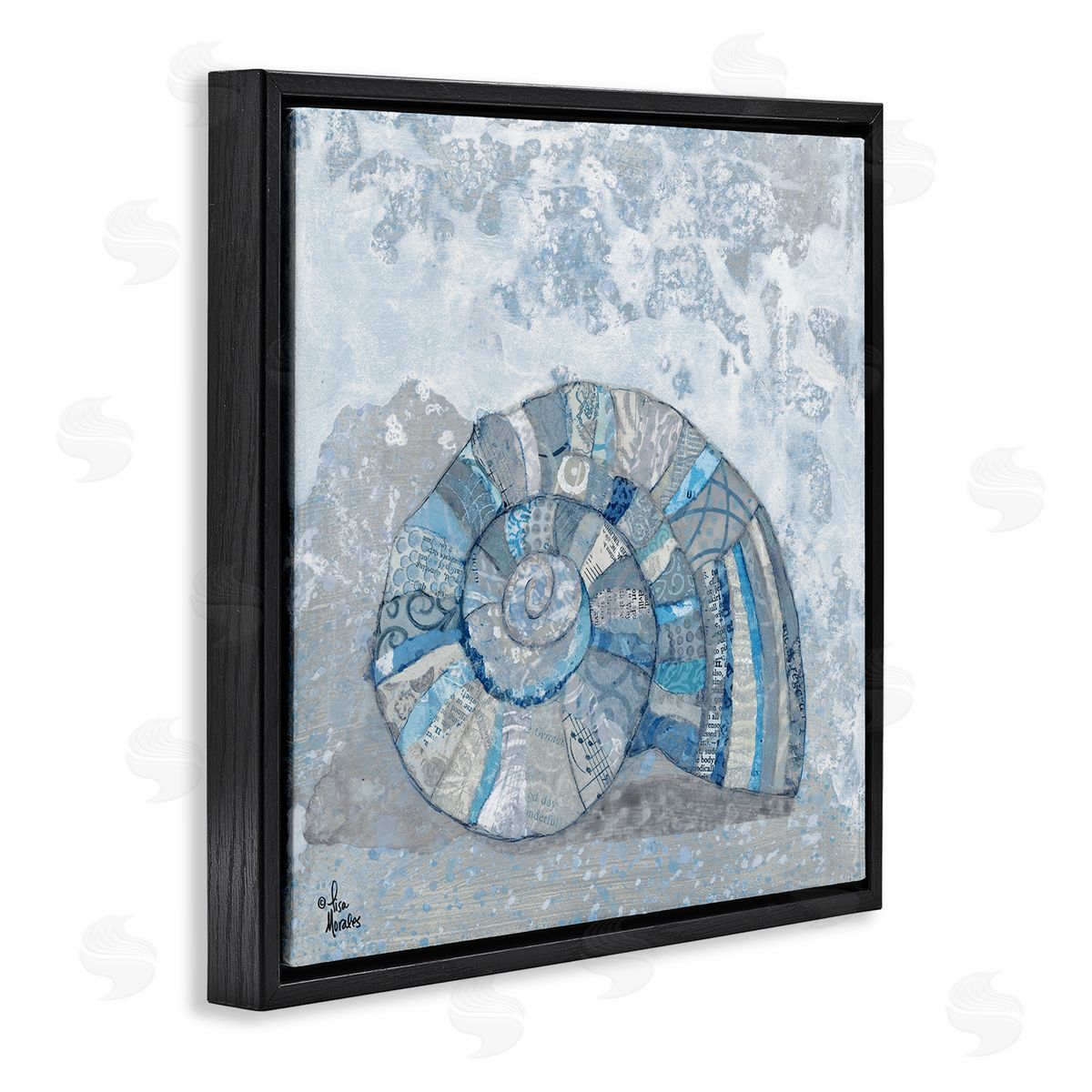 Blue Abstract Nautilus Shell Black Floating Frame Canvas Wall Art, Home Decor by Lisa Morales
