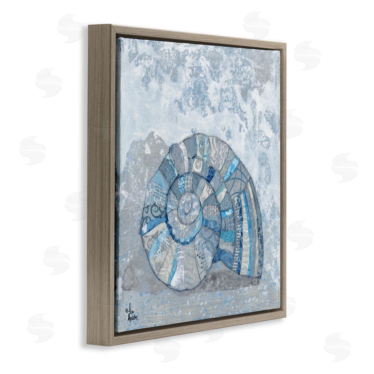 Blue Abstract Nautilus Shell Brown Floating Frame Canvas Wall Art, Home Decor by Lisa Morales