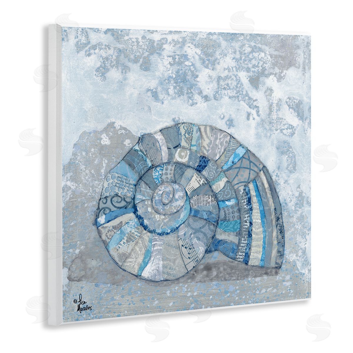 Blue Abstract Nautilus Shell Wood Plaque Wall Art, Home Decor by Lisa Morales