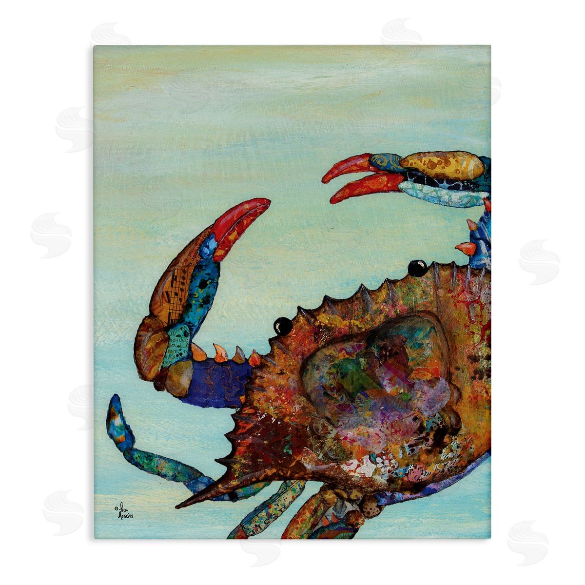 Crab with Collage Pattern Canvas Wall Art, Home Decor by Lisa Morales