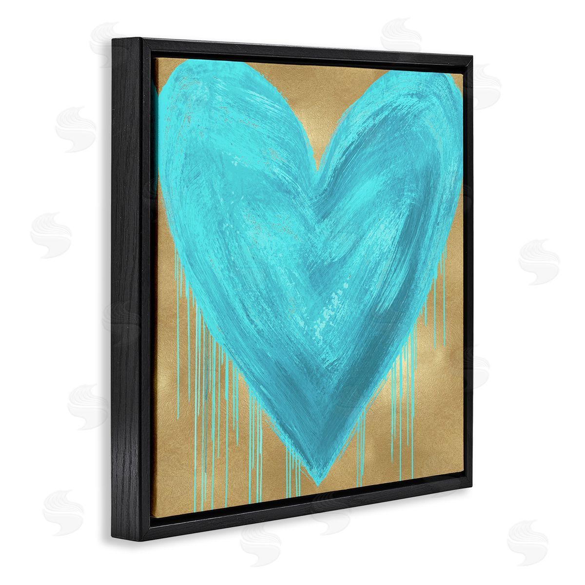 Blue Heart over Tan Black Floating Frame Canvas Wall Art, Home Decor by Lindsay Rodgers