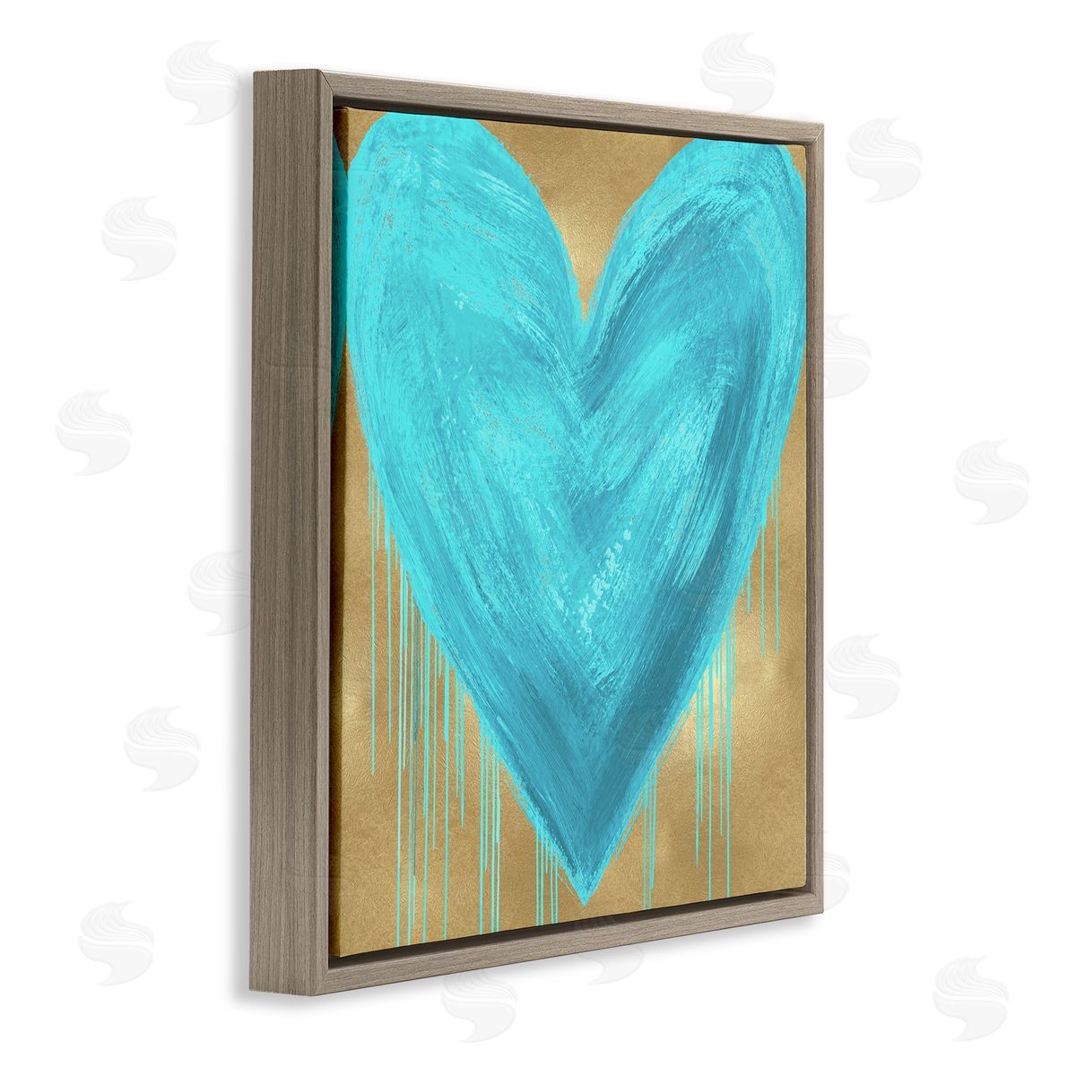 Blue Heart over Tan Brown Floating Frame Canvas Wall Art, Home Decor by Lindsay Rodgers