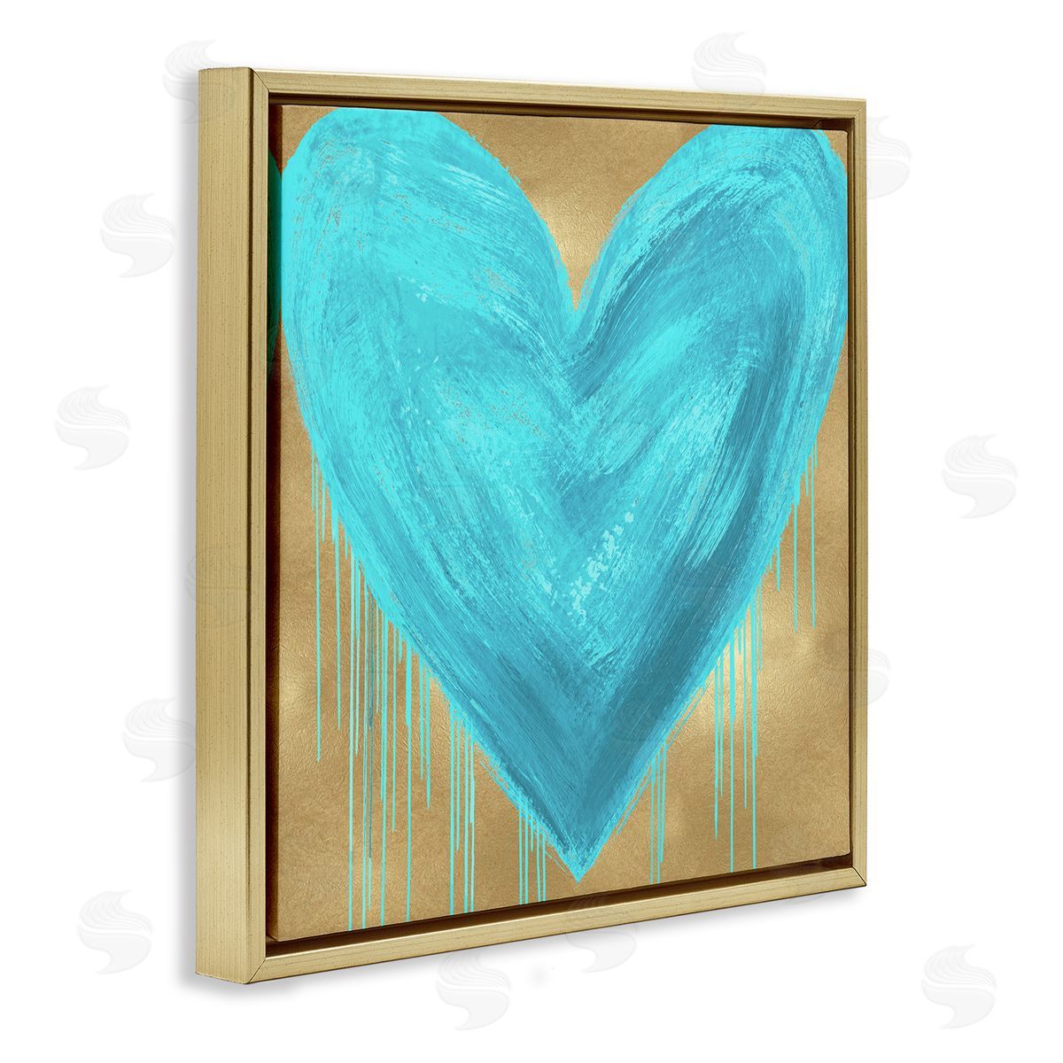 Blue Heart over Tan Gold Floating Frame Canvas Wall Art, Home Decor by Lindsay Rodgers