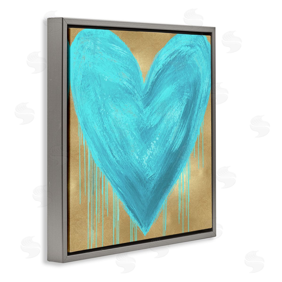 Blue Heart over Tan Grey Floating Frame Canvas Wall Art, Home Decor by Lindsay Rodgers