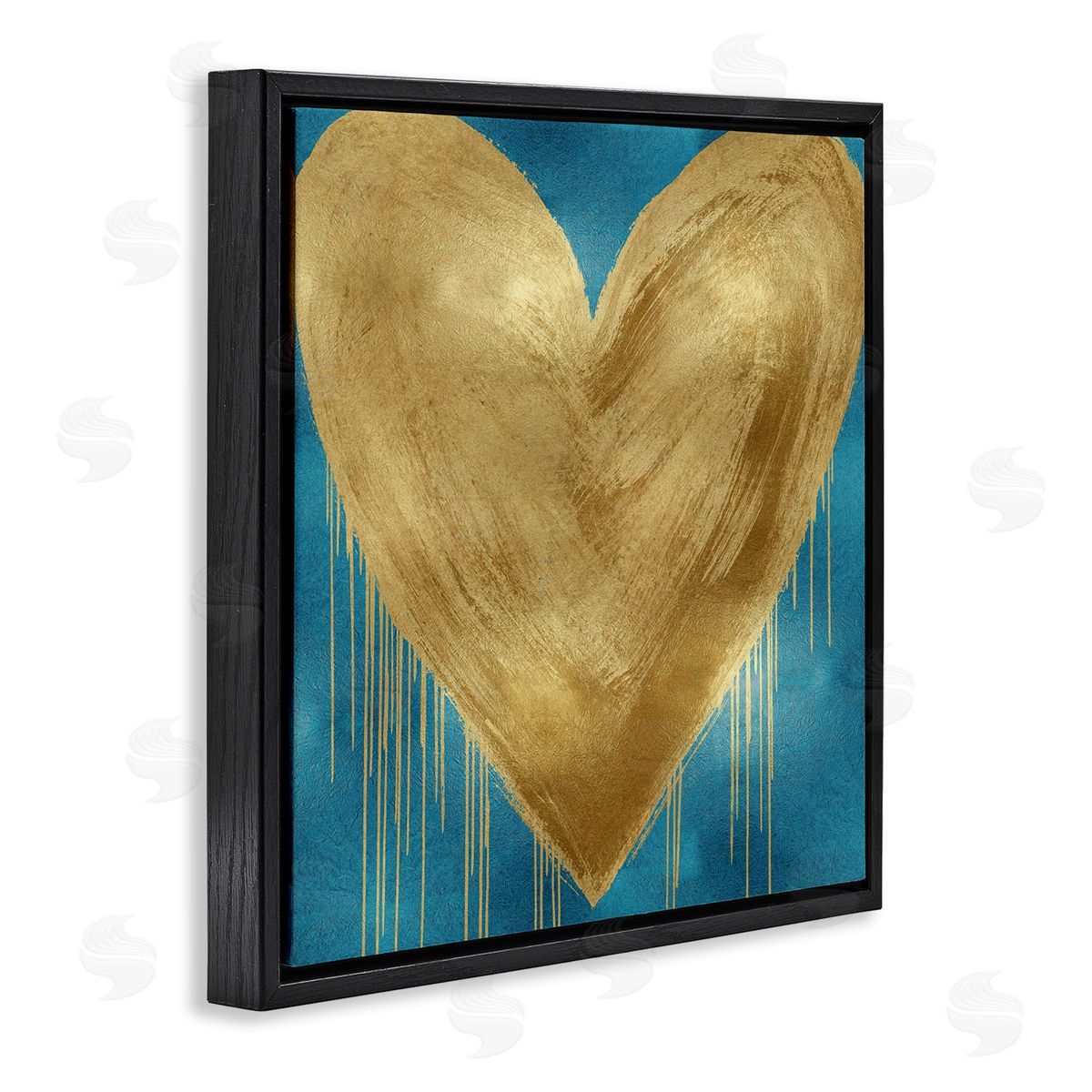 Bronze Heart over Blue Black Floating Frame Canvas Wall Art, Home Decor by Lindsay Rodgers