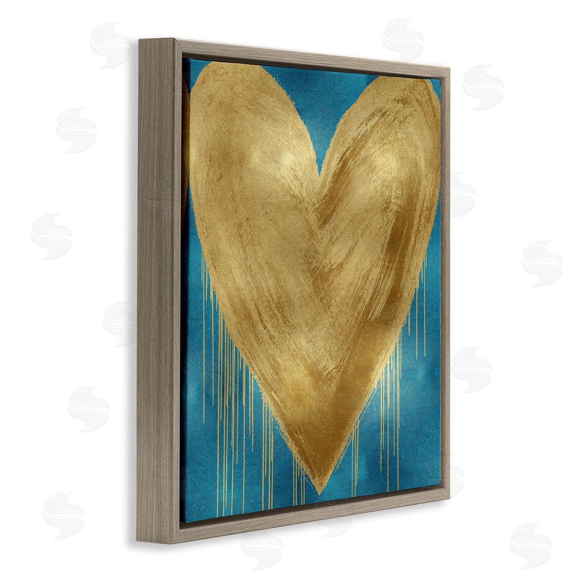 Bronze Heart over Blue Brown Floating Frame Canvas Wall Art, Home Decor by Lindsay Rodgers