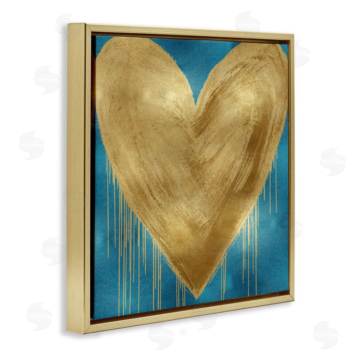 Bronze Heart over Blue Gold Floating Frame Canvas Wall Art, Home Decor by Lindsay Rodgers