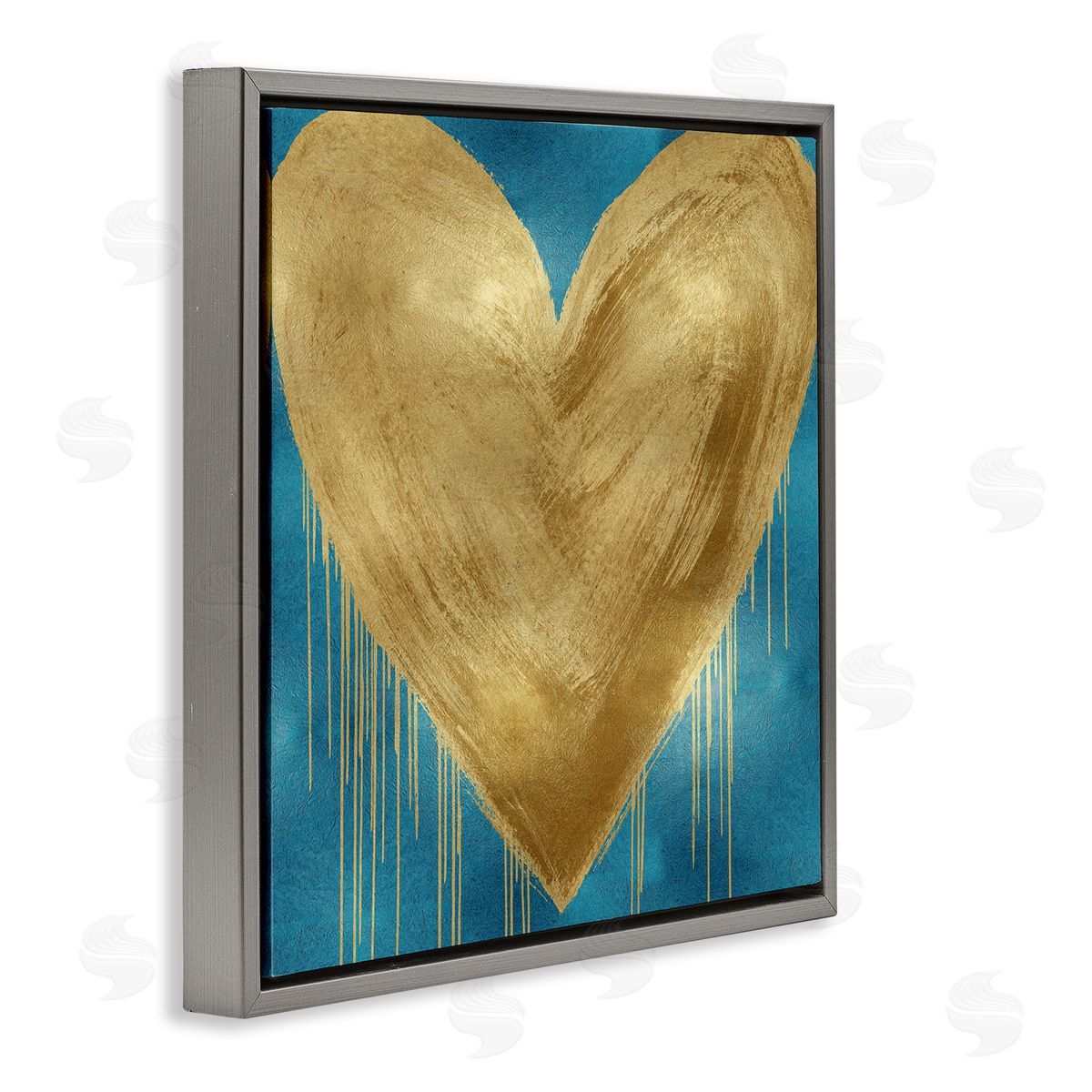 Bronze Heart over Blue Grey Floating Frame Canvas Wall Art, Home Decor by Lindsay Rodgers