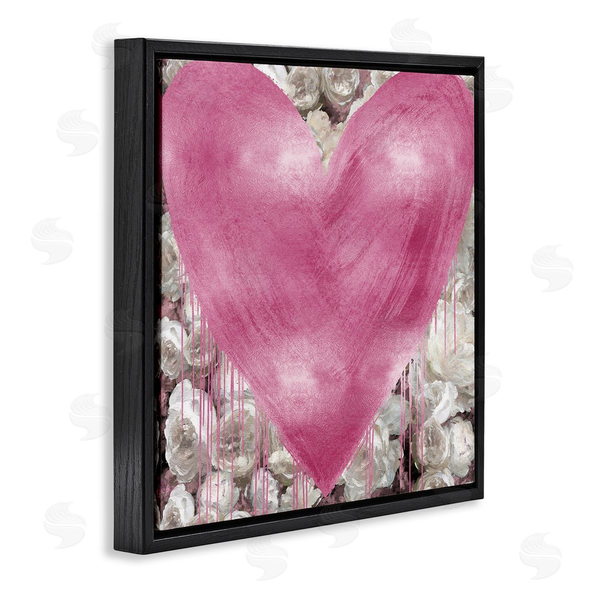 Pink Heart over Roses Black Floating Frame Canvas Wall Art, Home Decor by Lindsay Rodgers