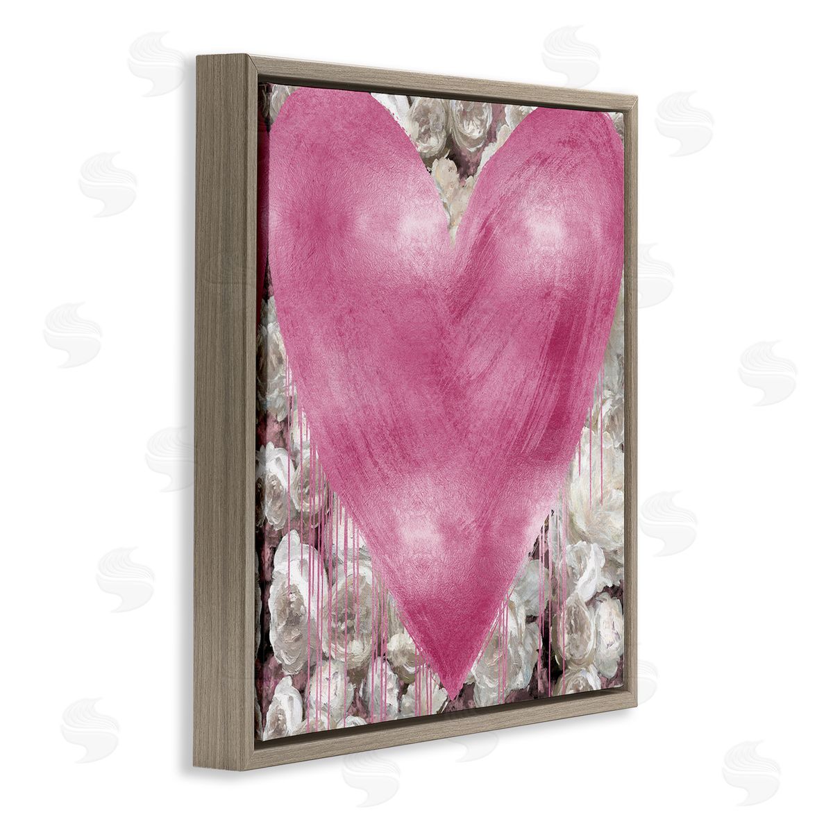 Pink Heart over Roses Brown Floating Frame Canvas Wall Art, Home Decor by Lindsay Rodgers