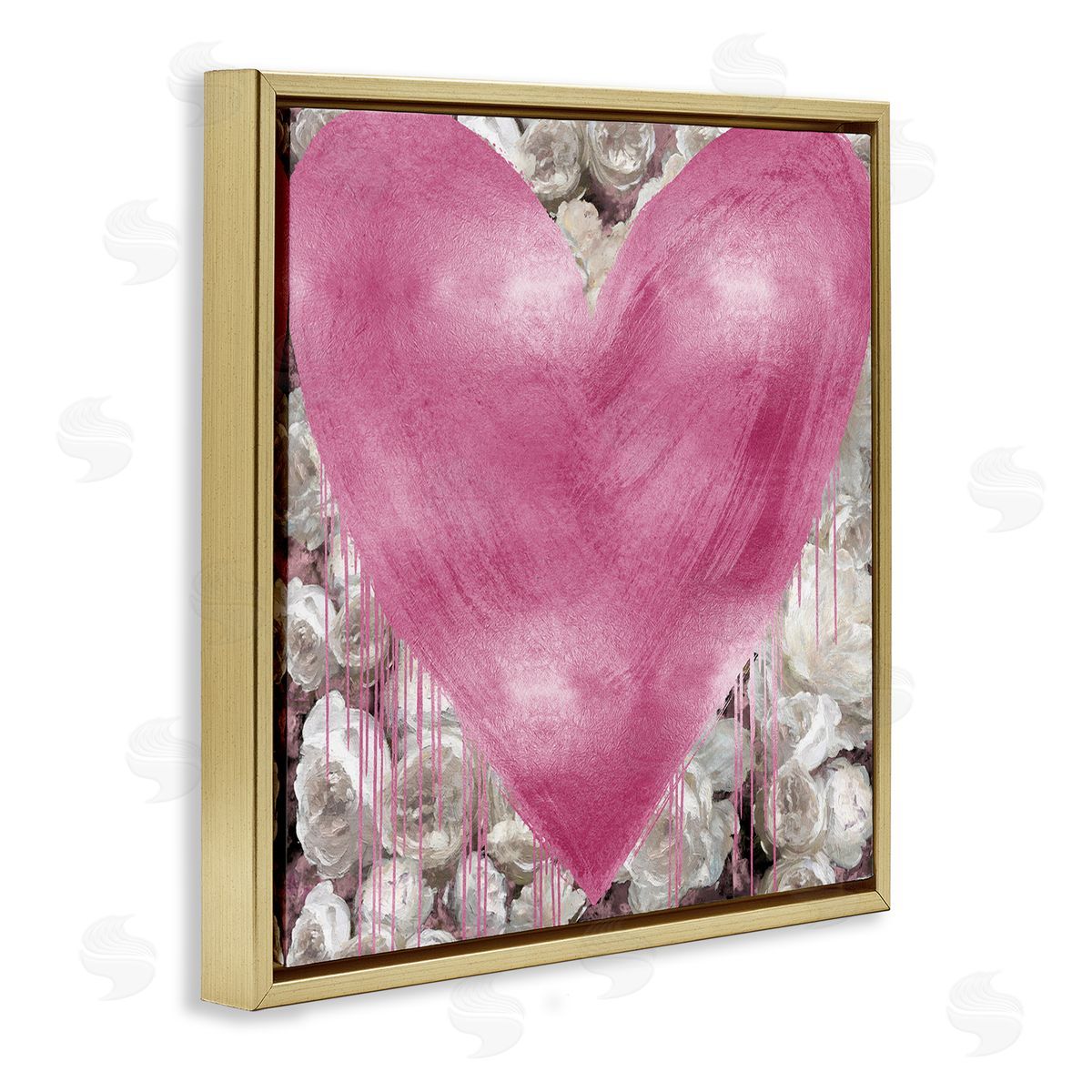 Pink Heart over Roses Gold Floating Frame Canvas Wall Art, Home Decor by Lindsay Rodgers