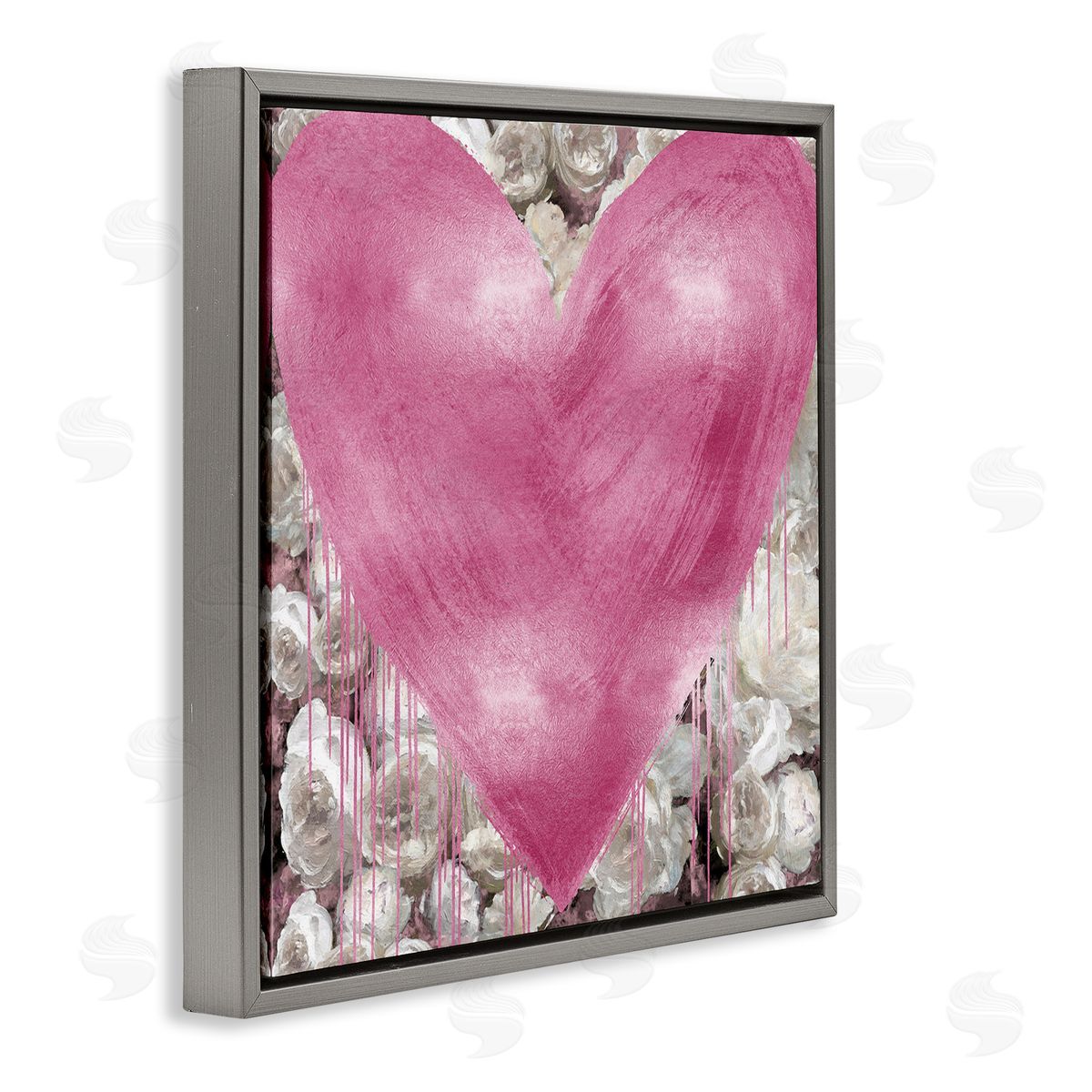 Pink Heart over Roses Grey Floating Frame Canvas Wall Art, Home Decor by Lindsay Rodgers
