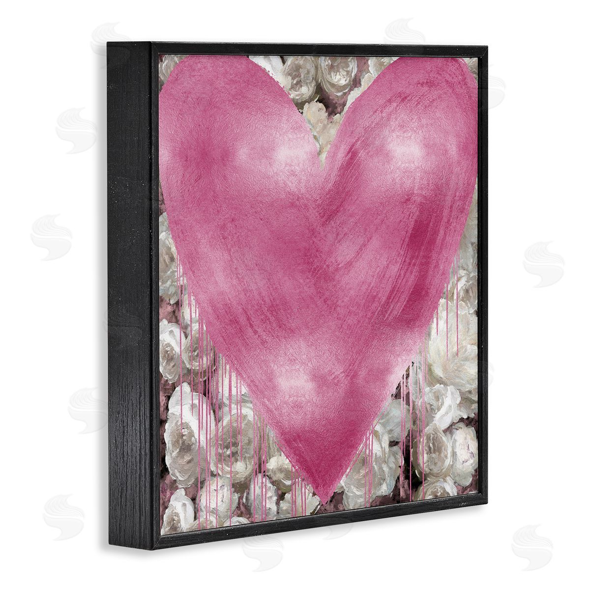 Pink Heart over Roses Black Frame Print Wall Art, Home Decor by Lindsay Rodgers