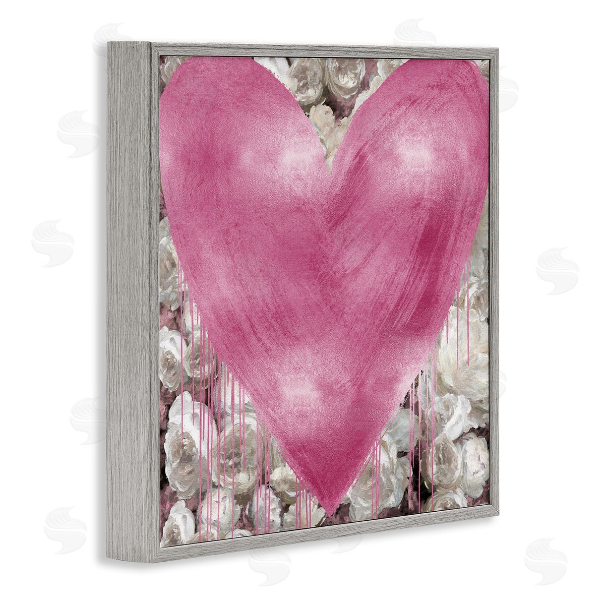 Pink Heart over Roses Grey Frame Print Wall Art, Home Decor by Lindsay Rodgers