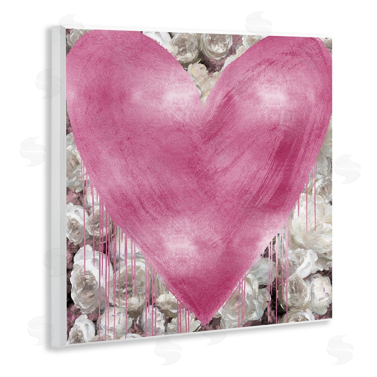 Pink Heart over Roses Wood Plaque Wall Art, Home Decor by Lindsay Rodgers