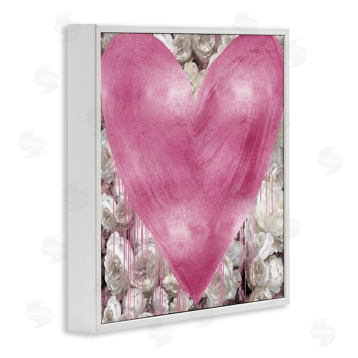 Pink Heart over Roses White Frame Print Wall Art, Home Decor by Lindsay Rodgers