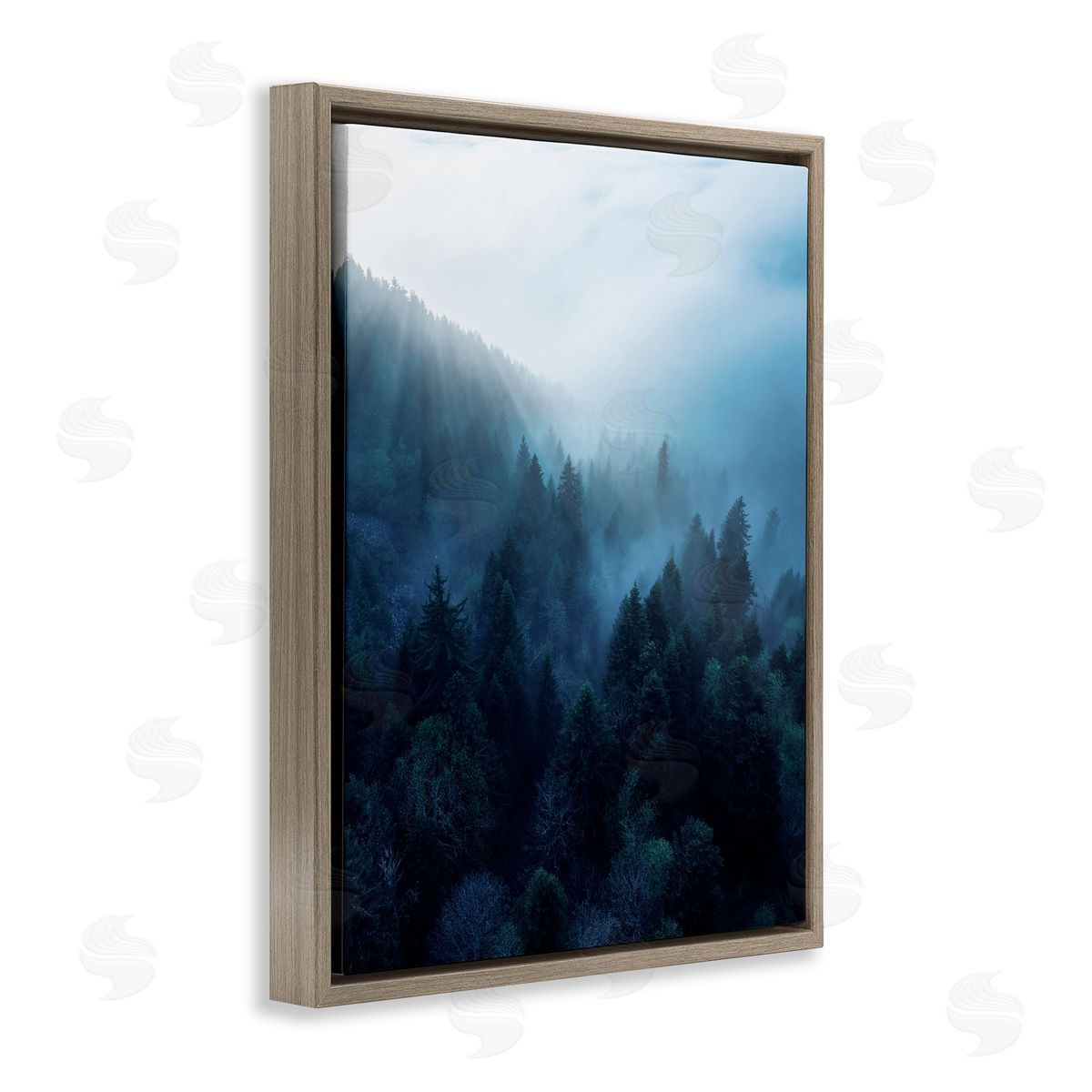 Daylight over Pine Forest Brown Floating Frame Canvas Wall Art, Home Decor by Unsplash