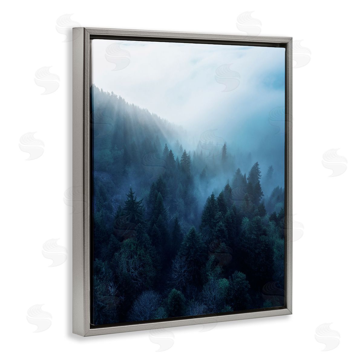 Daylight over Pine Forest Grey Floating Frame Canvas Wall Art, Home Decor by Unsplash