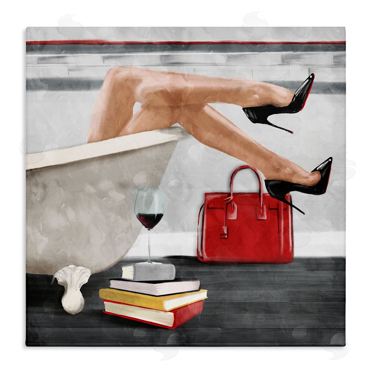 Female in Bath with Wine Canvas Wall Art, Home Decor by Milli Villa
