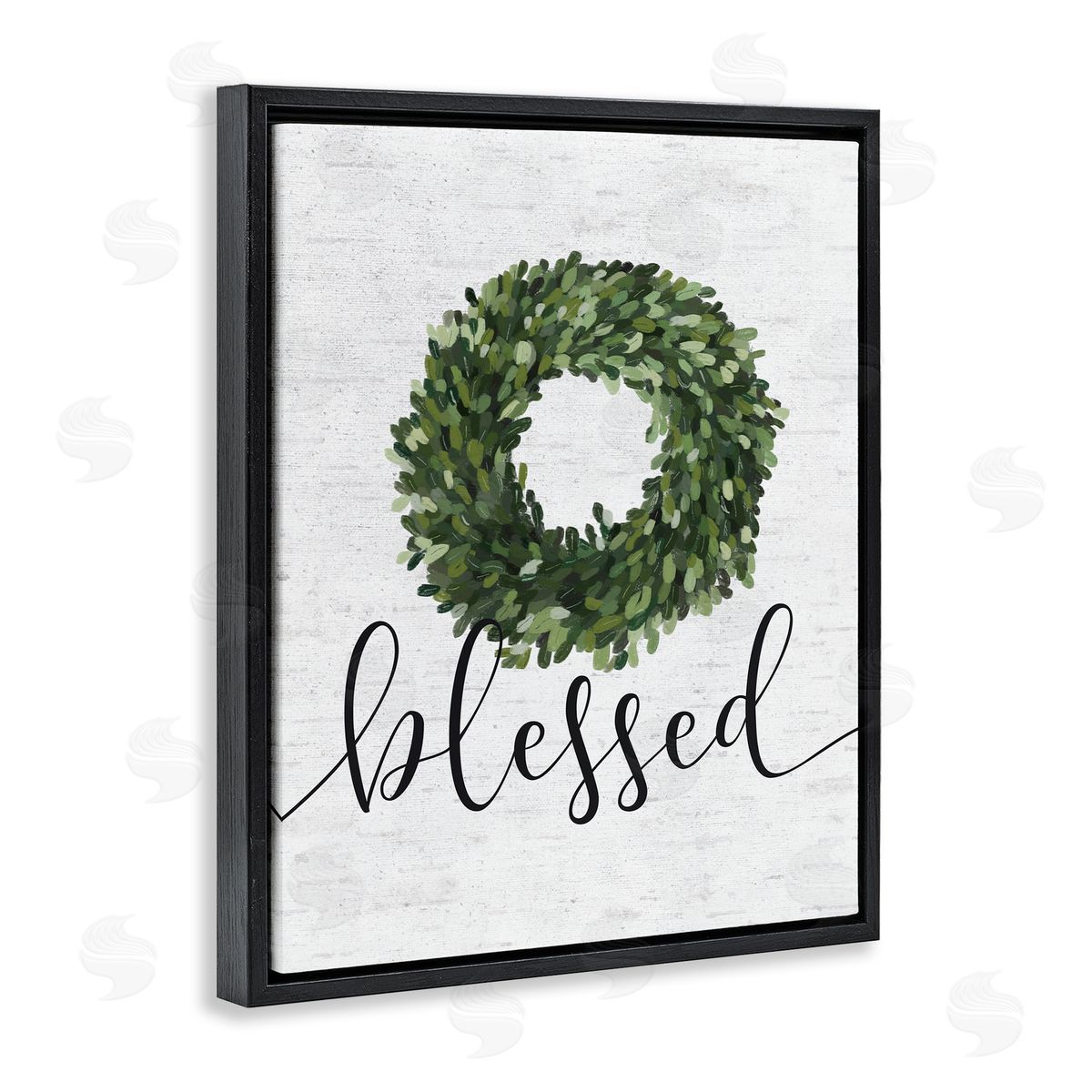 Blessed Green Wreath Accent Black Floating Frame Canvas Wall Art, Home Decor by Lettered and Lined