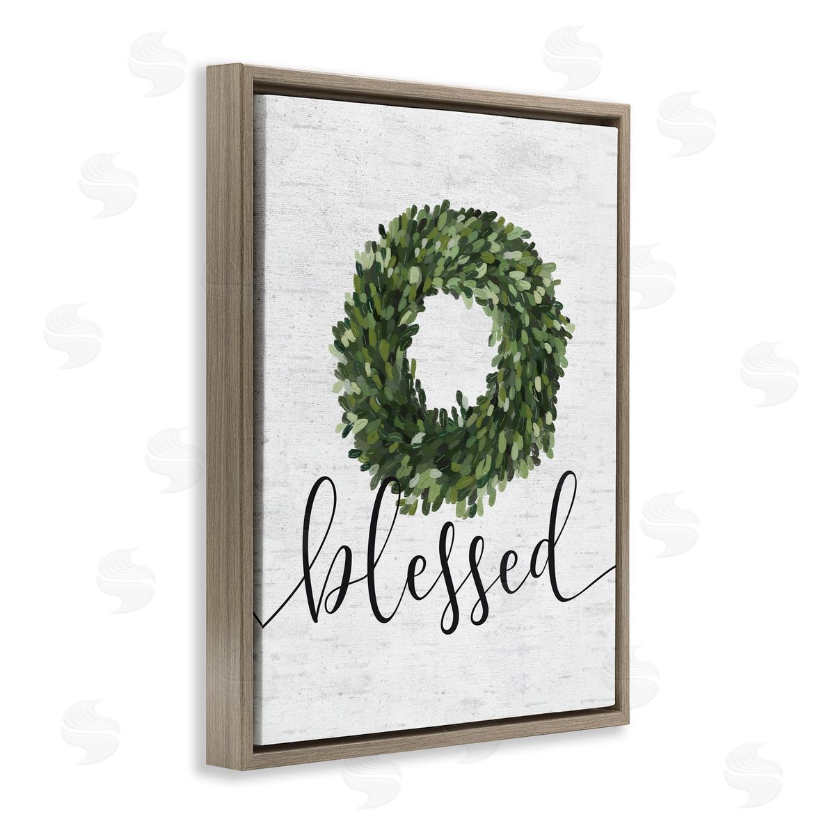 Blessed Green Wreath Accent Brown Floating Frame Canvas Wall Art, Home Decor by Lettered and Lined