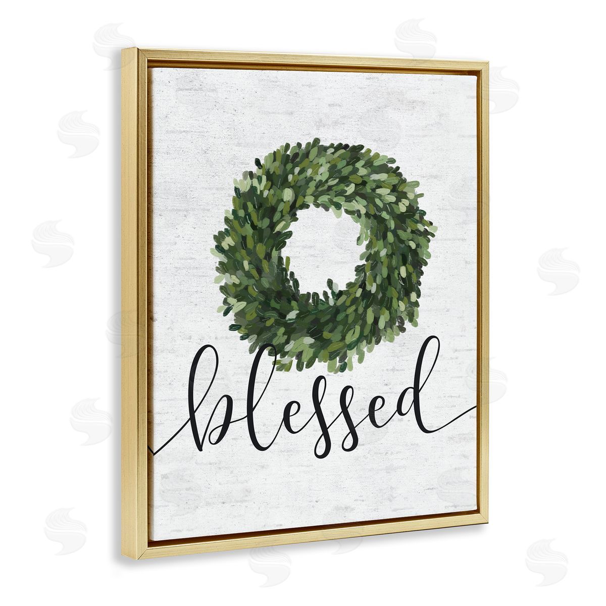 Blessed Green Wreath Accent Gold Floating Frame Canvas Wall Art, Home Decor by Lettered and Lined
