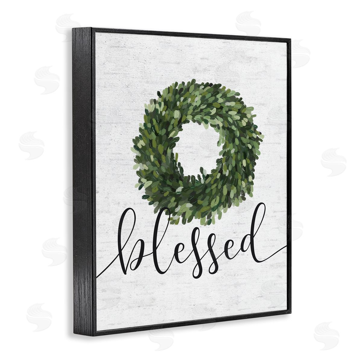 Blessed Green Wreath Accent Black Frame Print Wall Art, Home Decor by Lettered and Lined