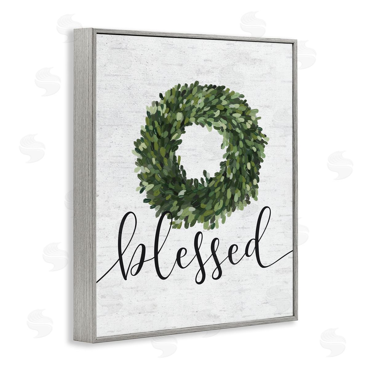 Blessed Green Wreath Accent Grey Frame Print Wall Art, Home Decor by Lettered and Lined